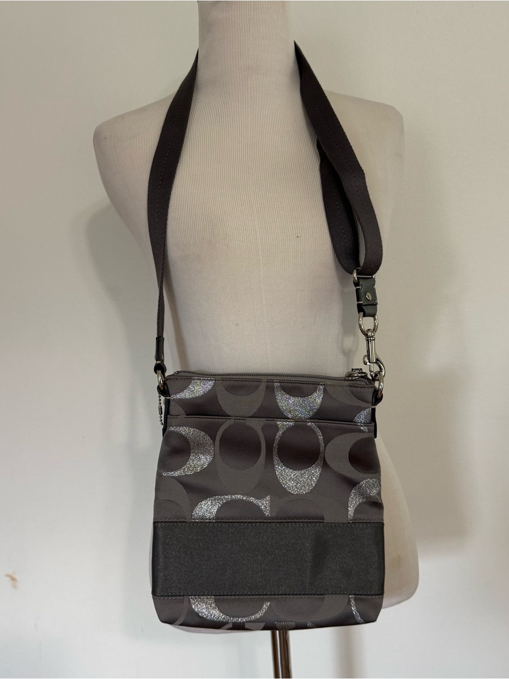 Coach Signature Metallic Gray Crossbody Bag - Picture 7 of 11